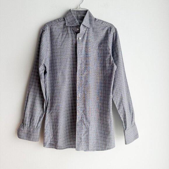 Emanuel Berg Paris Luxury Slim Fit Plaid Shirt 15 1/4 - Picture 2 of 7